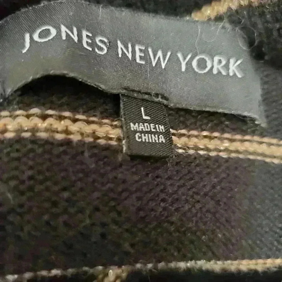 Jones New York black and  gold striped cowl neck sweater. Size large - Picture 8 of 9